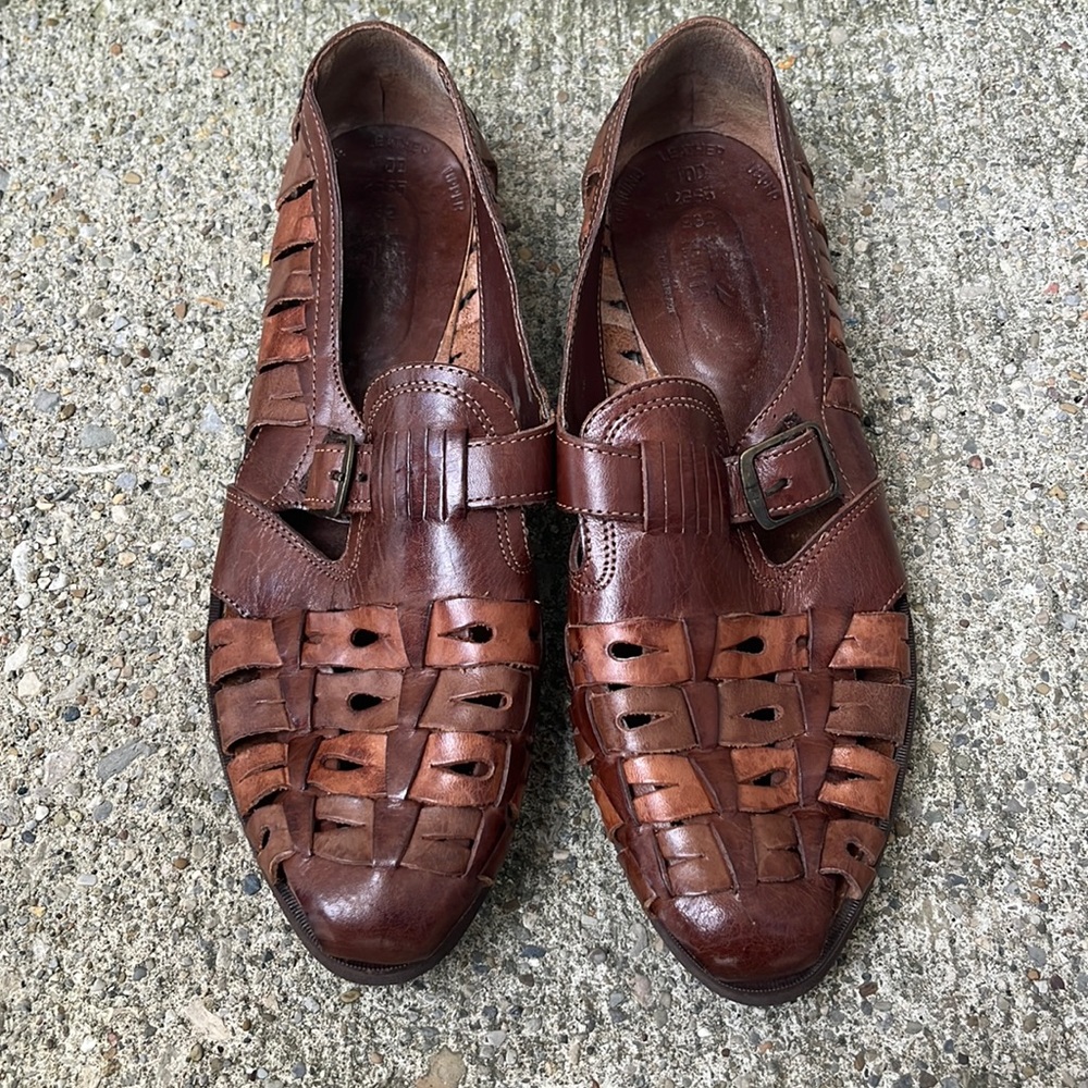 Men’s Father and Son Brown Leather Woven Sandals Size 10D